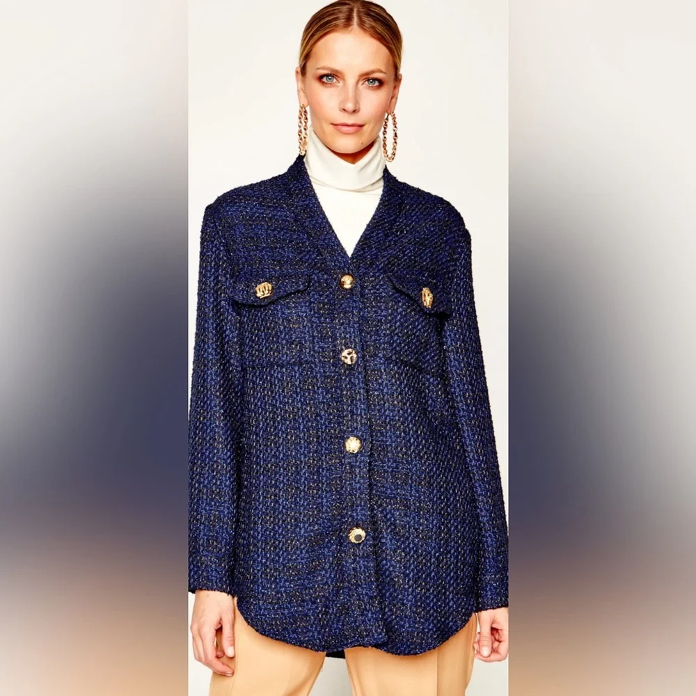 NWT Pinko Valerie stretch-knit cardigan navy blue/black with gold buttons size M - Picture 3 of 12